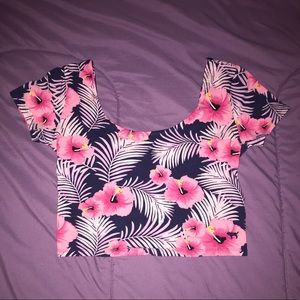 PINK Victoria's Secret Floral Crop Top - Pink and Black